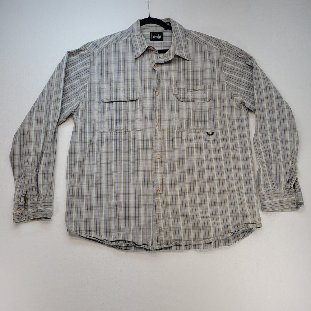 Levi's SilverTab Worker Shirt Mens XL Gray White Plaid Button Down Pockets